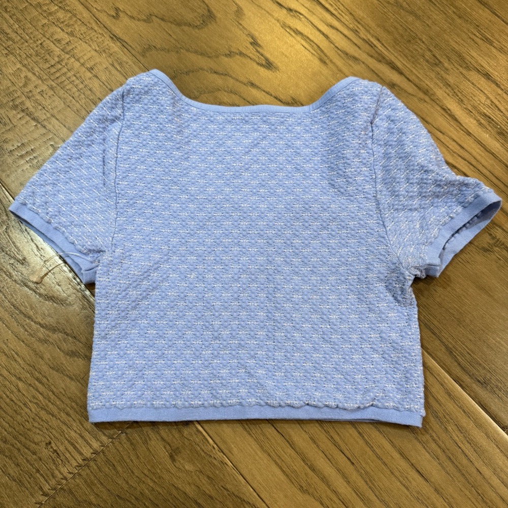 Intimately Free People Womens Crop Top Blue Textured Short Sleeve Size M - Picture 7 of 7